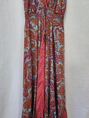 Karma Highway Flowy Intricate Bohemian Paisley Maxi Dress in Turquoise & Pink